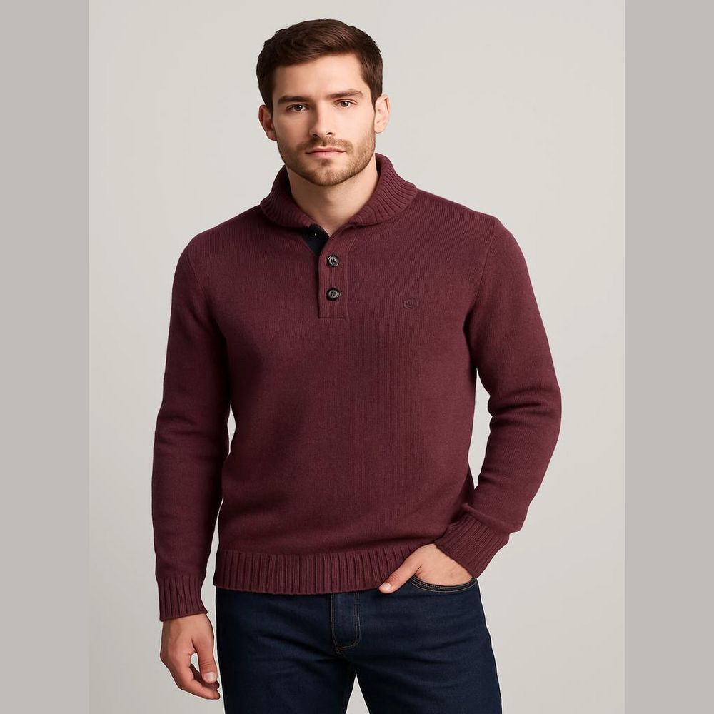 Chaps Men's Cotton Sweater Medium Maroon Suede Elbow Patches